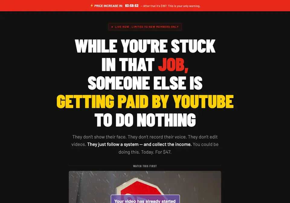 YouTube ATM sales page